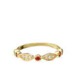 Anillo Delicado, Bañado en oro, Zirconia cúbica artificial, Granate rojo artificial
