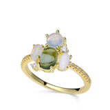 Anillo Delicado, Bañado en oro, Zirconia cúbica artificial, Vidrio de plomo